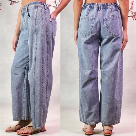 Mid Rise Wide Leg Barrel Jeans Size Large - Very J - NWT - Picture 5 of 12